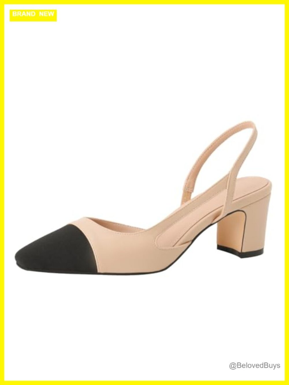 Women Chunky Heel Slingback Pumps Round Toe Splicing Dress Shoes